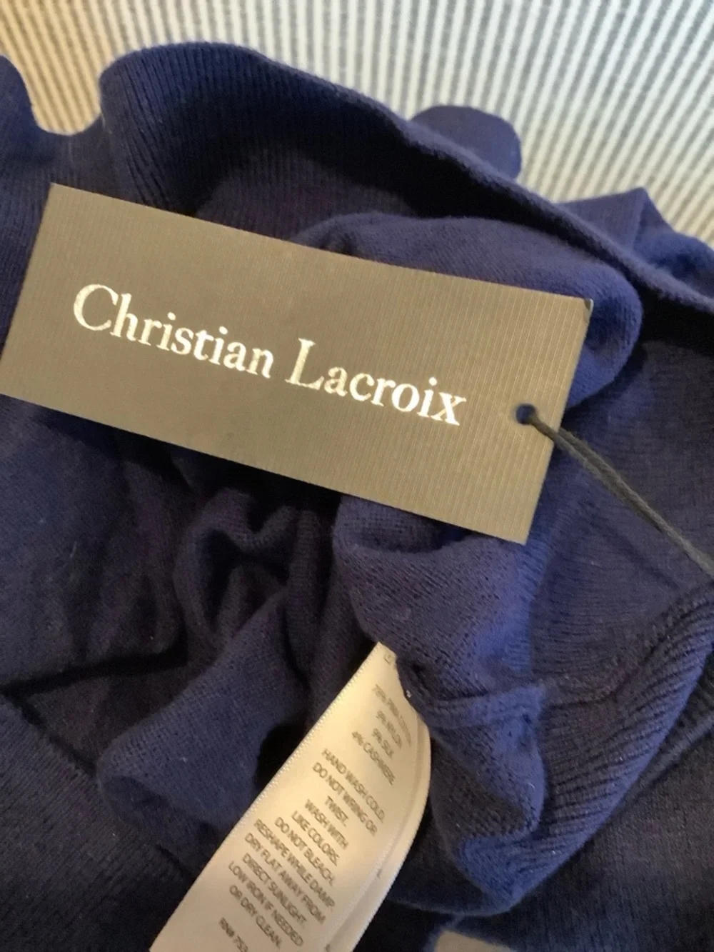 NWT CHRISTIAN LACROIX Navy Blue Silk/Cashmere Blend Lightweight Summer Sweater M